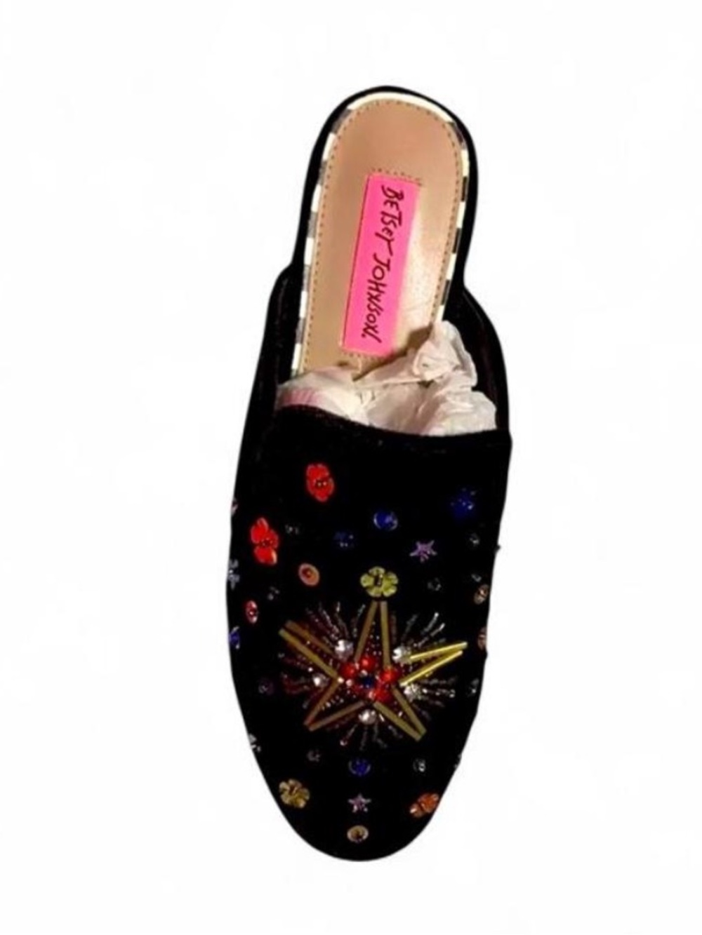 Betsey Johnson Y2K Rhinestone Velvet Mules Loafers Black